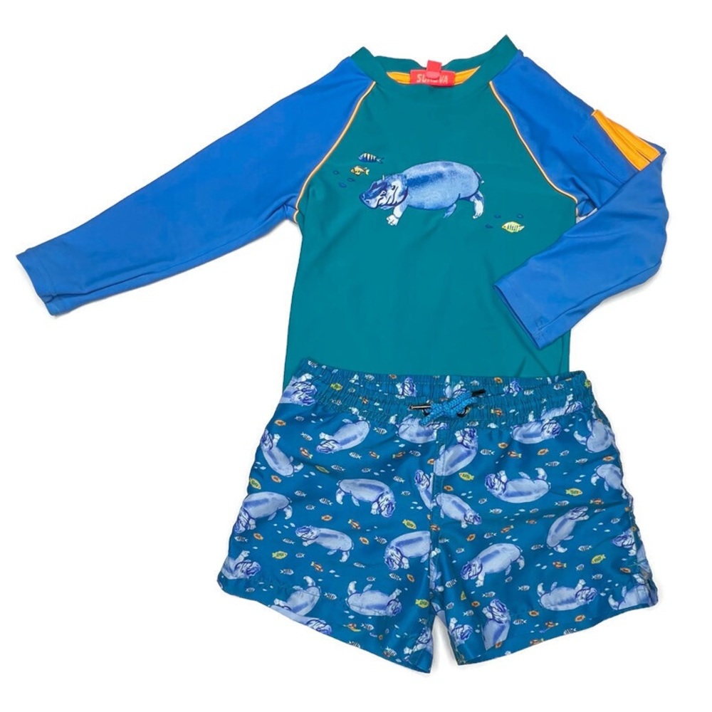Sunuva Hippo Swim Trunks and Rash Guard